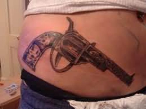 Side Rib Gun Tattoo For Women