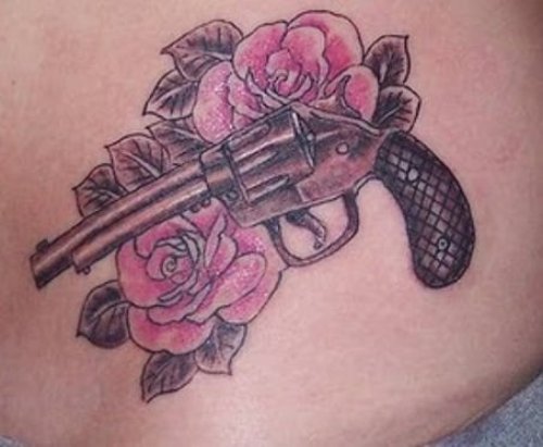 Rose Flower And Gun Tattoo