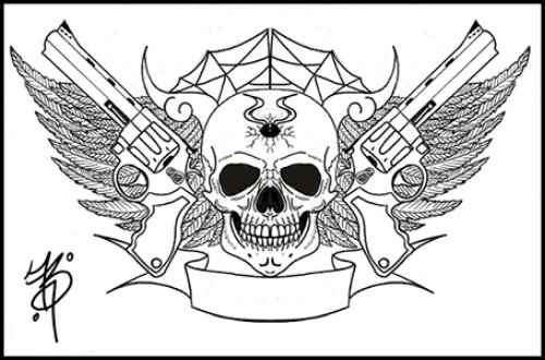 Winged Guns And Skull Tattoo Design