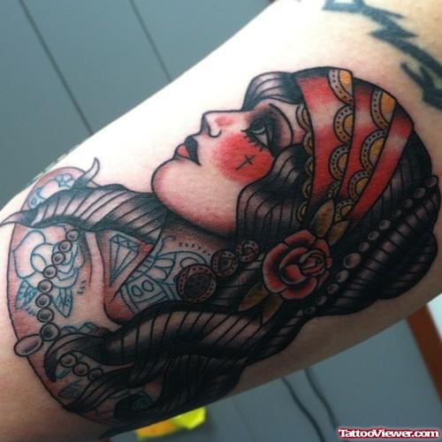 Inner Bicep Gypsy Tattoo