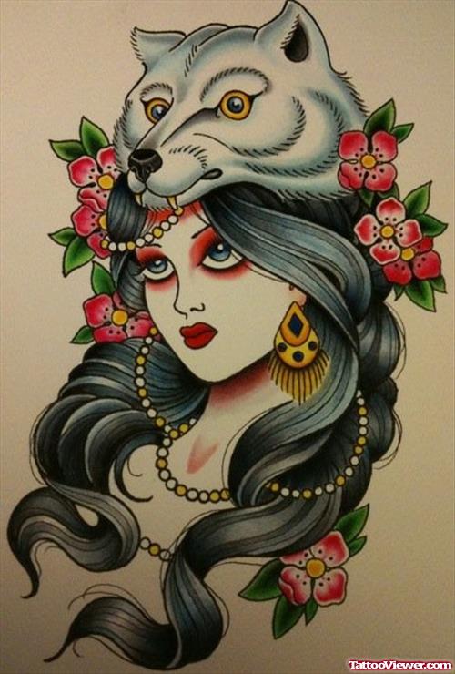 Wolf Gypsy Head Tattoo Design