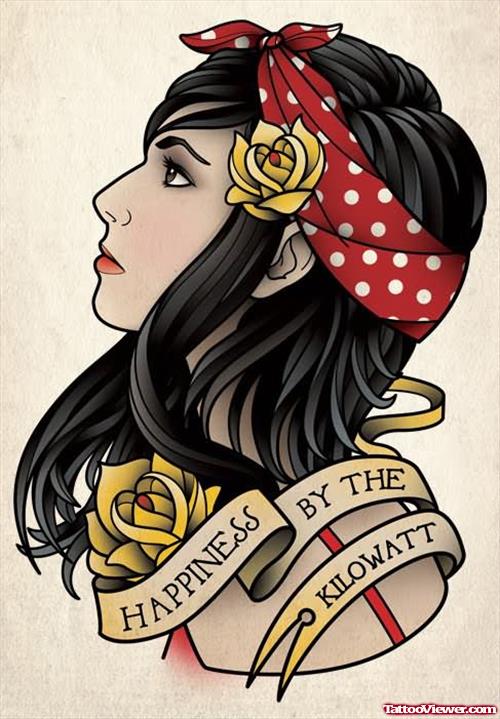 Banner And Gypsy Girl Tattoo Design