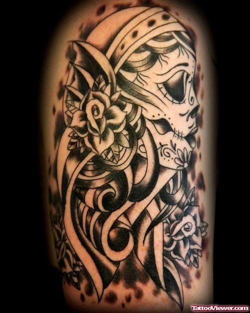 Grey Ink Gypsy Tattoo Design