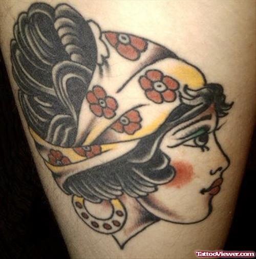 Beautiful Gypsy Girl Head Tattoo