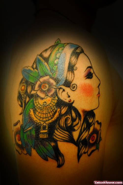 Gypsy Tattoo On Right SHoulder