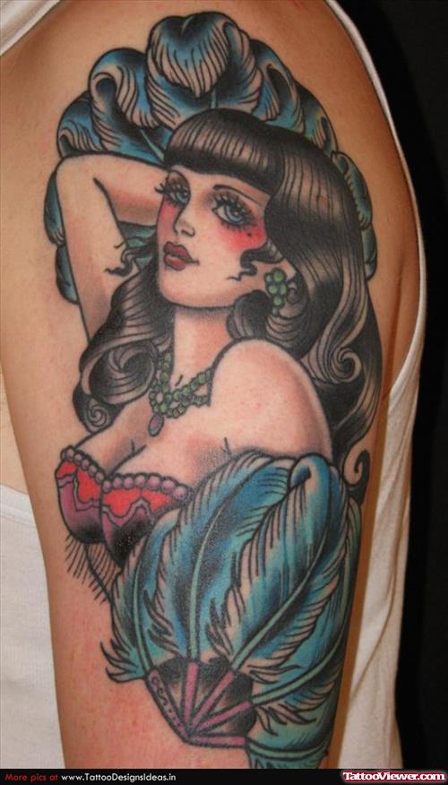 Pinup Girl And Gypsy Tattoo On Half Sleeve