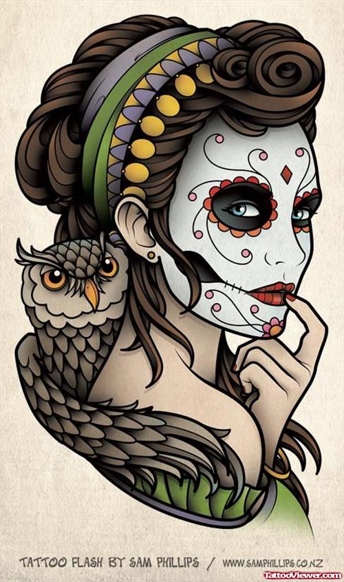Owl And Gypsy Tattoo Design