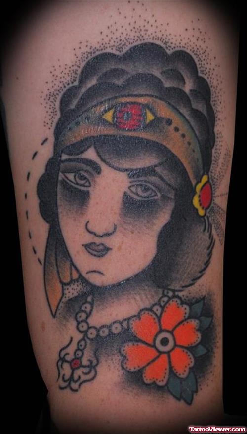 Grey Ink Gypsy Tattoo