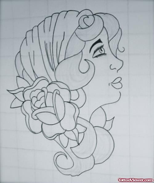 Traditional Flower And Gypsy Tattoo Design