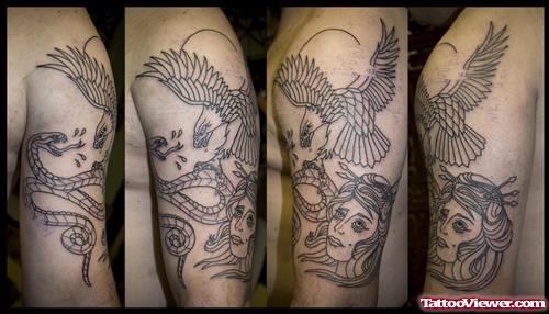 Traditional Eagle and Gypsy Tattoo On Half Sleeve