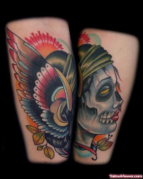 Winged Gypsy Head Tattoo Design