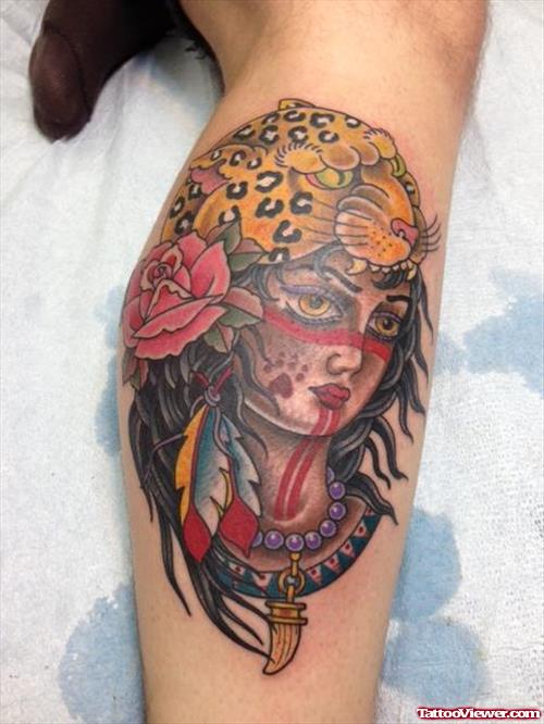 Old School Zombie Gypsy Tattoo On Leg
