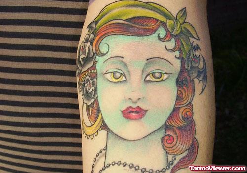 Blue Gypsy Face Tattoo