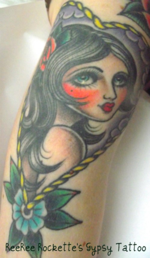 Gypsy Girl And Flower Tattoo