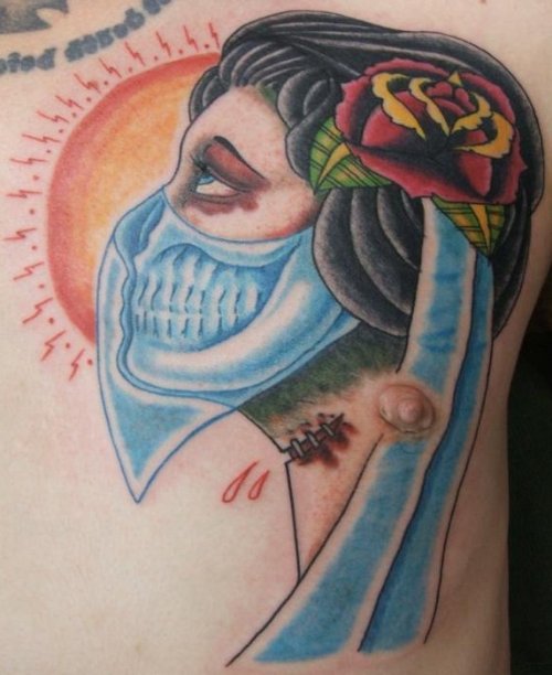 Gypsy Head With Blue Bandana Tattoo