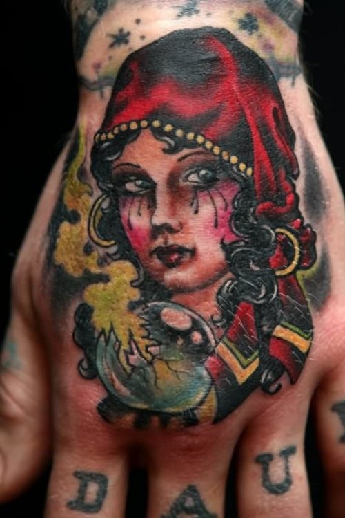 Beautriful Gypsy Tattoo On Hand