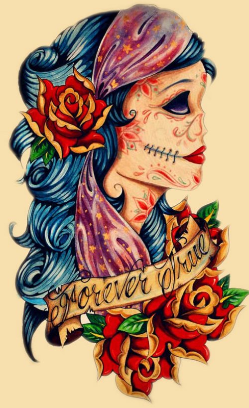 Candy skull Gypsy Tattoo Design