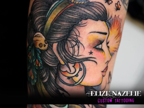 Attractive Color Gypsy Head Tattoo