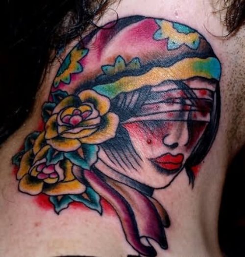 Gypsy Rose Tattoo On Neck