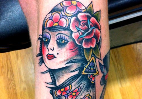 Amazing Colored Gypsy Head Tattoo