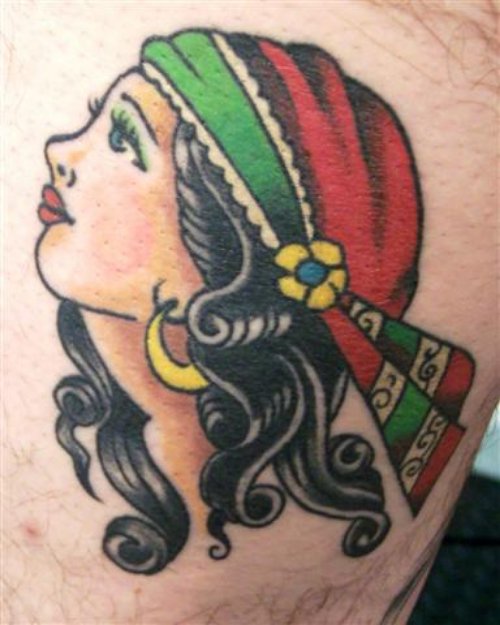 Awesome Colored Gypsy Tattoo