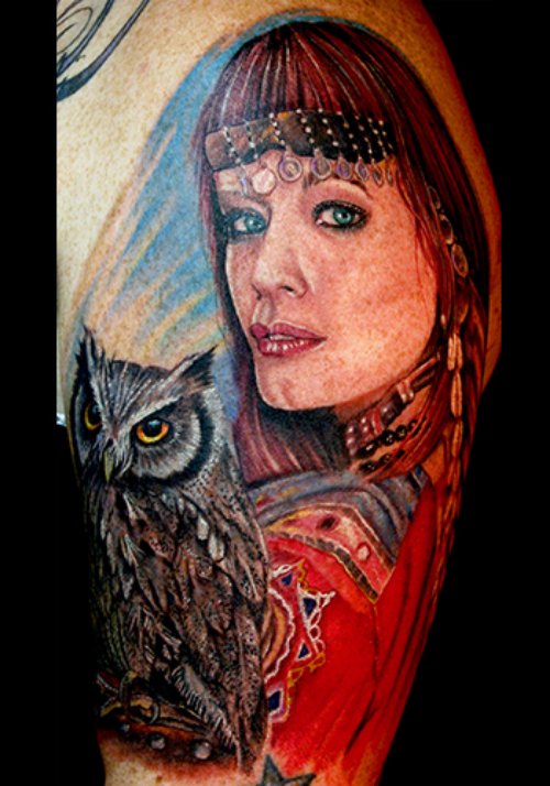 Owl and Color Gypsy Tattoo