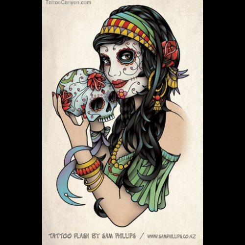 Skull And Gypsy Tattoo Design