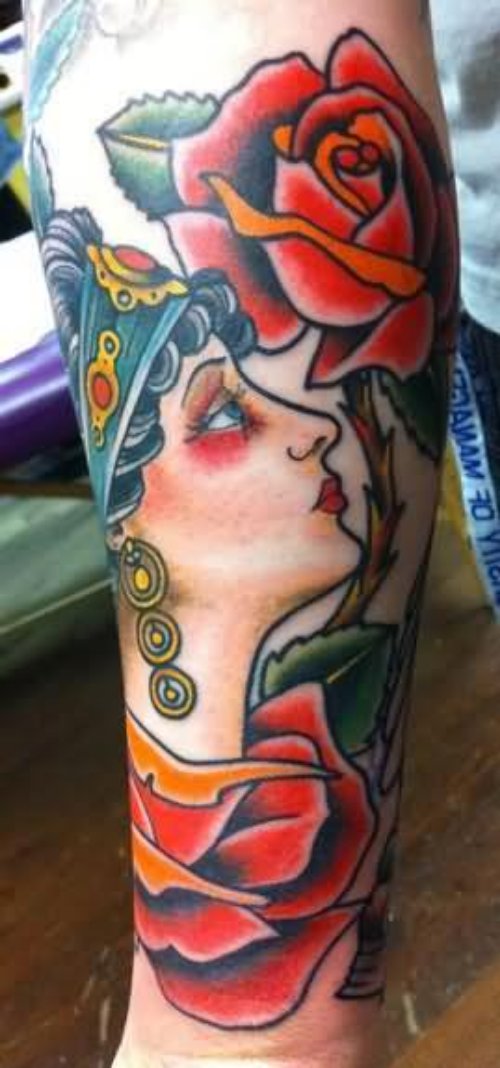 Traditional Coloured Gypsy Tattoo