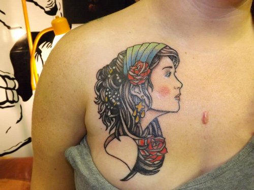 Gypsy Girl With Roses Tattoo Design