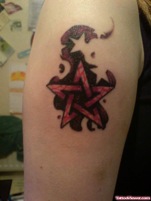 Flaming Red Star Half Sleeve Tattoo