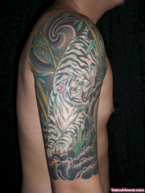 Half Sleeve Japanese Tiger Tattoo On Half Sleeve