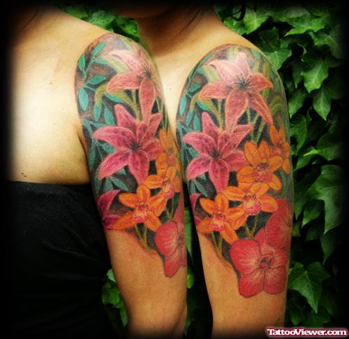 Floral Flowers Half Sleeve Tattoo For Girls