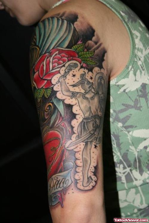 Colorful Half Sleeve Tattoo For Girls