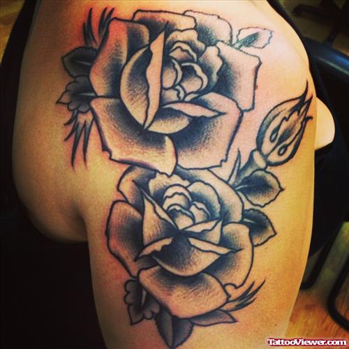 Beautiful Grey Rose Flowers Half Sleeve Tattoo