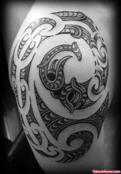 Amazing Polynesian Tribal Half Sleeve Tattoo For Men