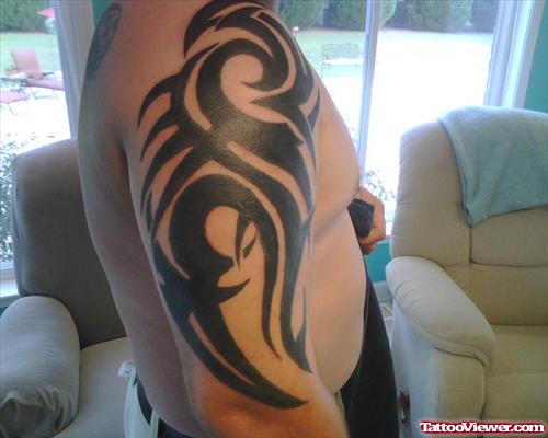 Awesome Black Tribal Right Half Sleeve Tattoo
