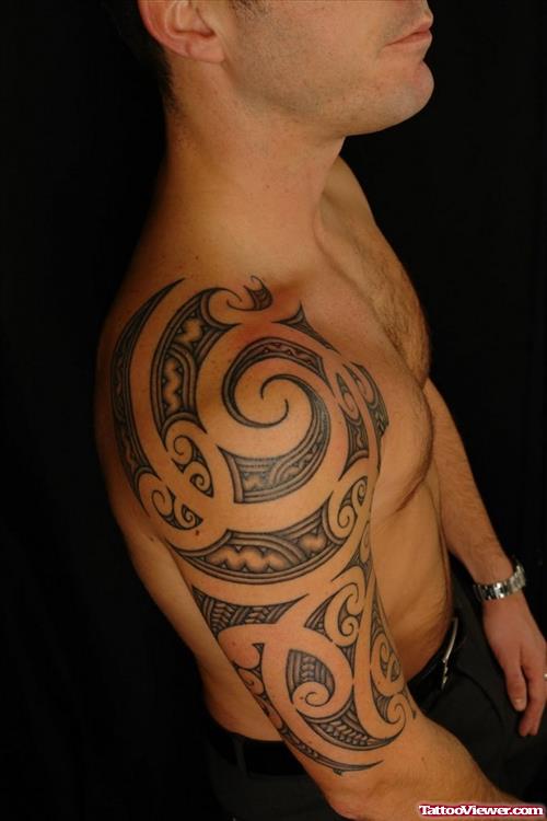 Polynesian Tribal Right Half Sleeve Tattoo
