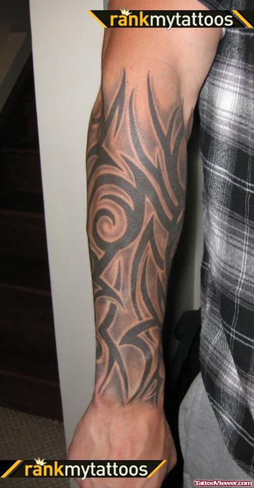 Grey And Black Half Sleeve Tattoo