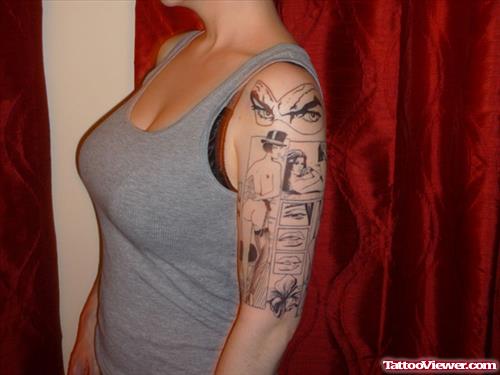 Girl With Half Sleeve Tattoo