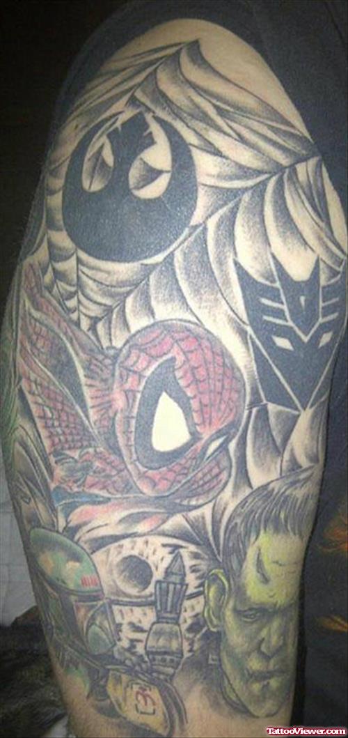 Spider Man Geek Tattoo On Sleeve