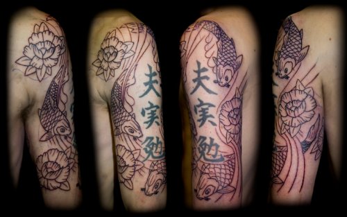 Awesome Japanese Kanji Symbols Half Sleeve Tattoo