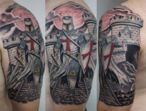 Grey Ink Warriors Half Sleeve Tattoo