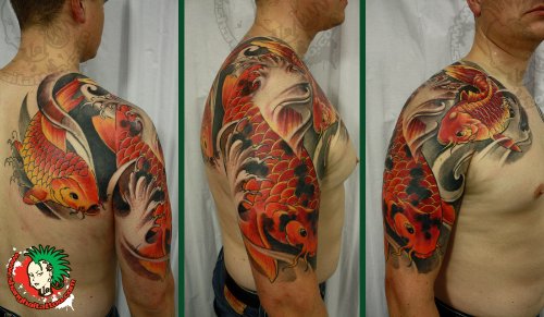Colored Ink Koi Half Sleeve Tattoos For Men