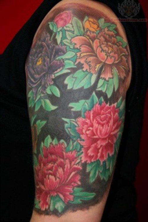 Awesome Colored Flowers Half Sleeve Tattoo For GIrls