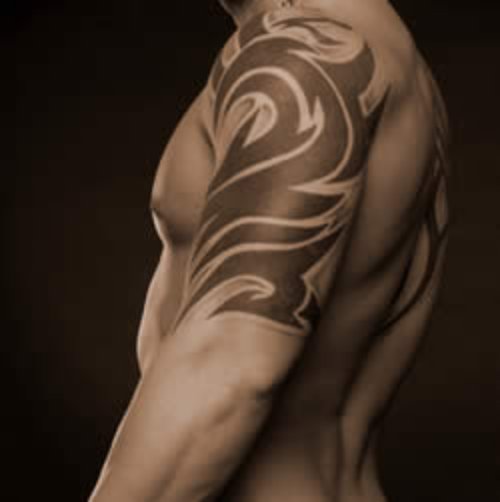 Cool Black Ink Tribal Half Sleeve Tattoo For Men