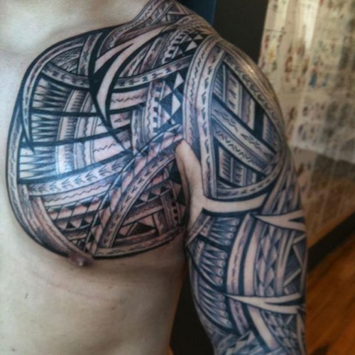 Tribal And Polynesian Half Sleeve Tattoo For Men
