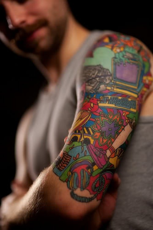 Color Ink Half Sleeve Tattoo For Men
