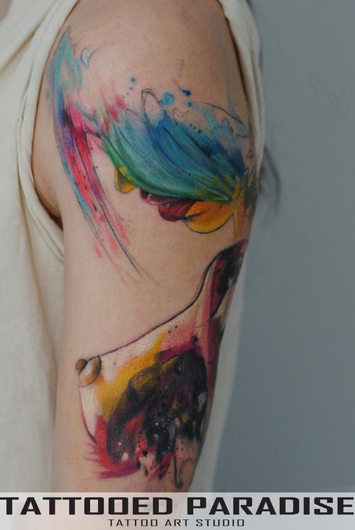 Abstarct Color Half Sleeve Tattoo