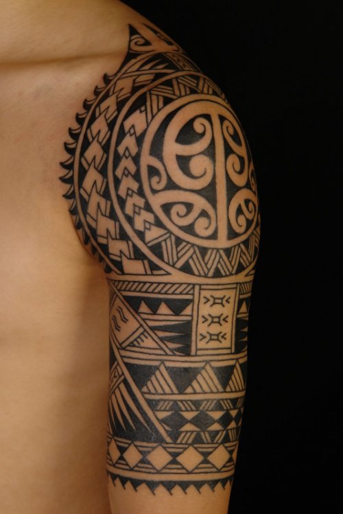 Polynesian Tribal Half Sleeve Tattoo For Men