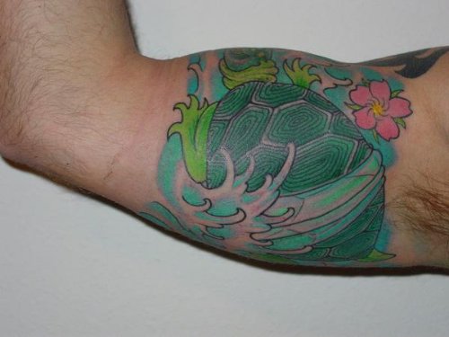 Turtle And Water Waves Half Sleeve Tattoo